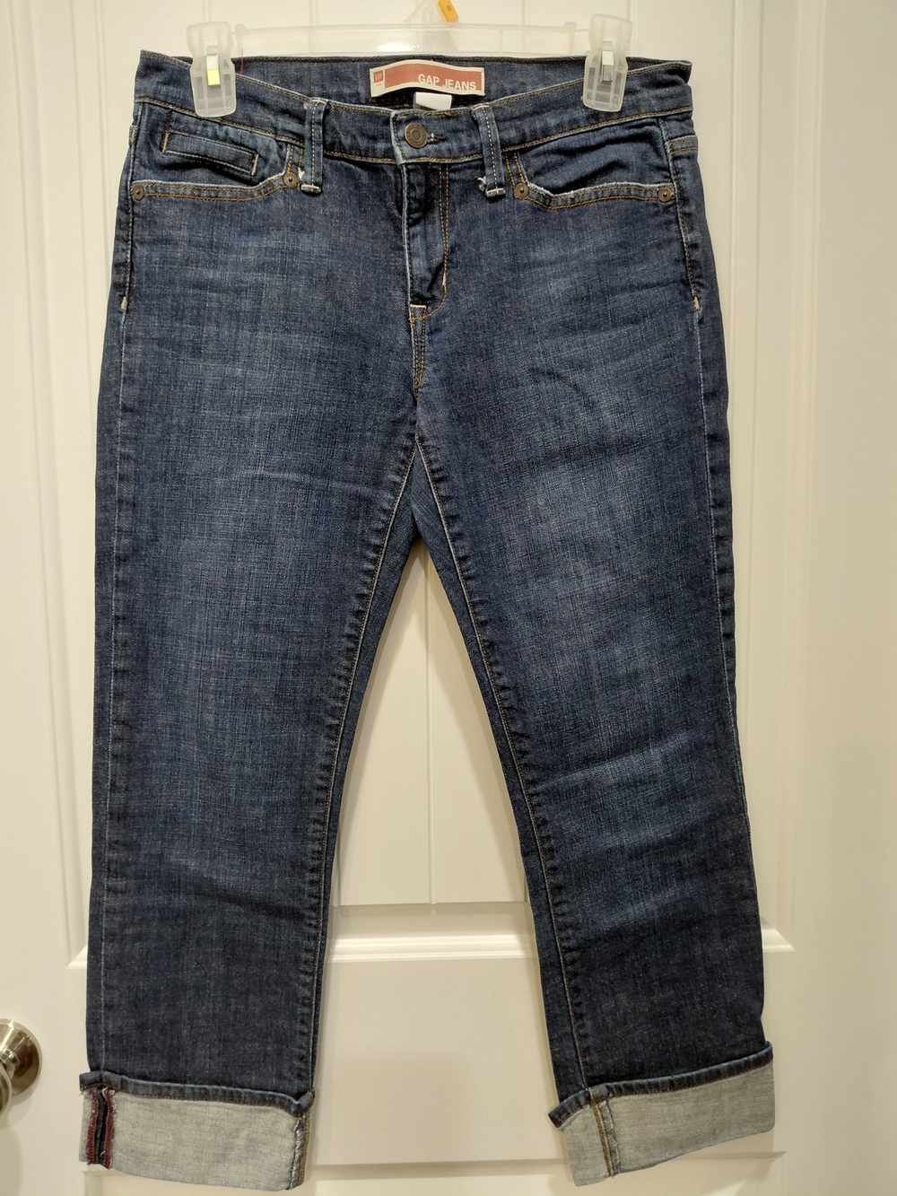 GAP Dark Blue Cropped Boyfriend Jeans with Cuffed Hem  #2004